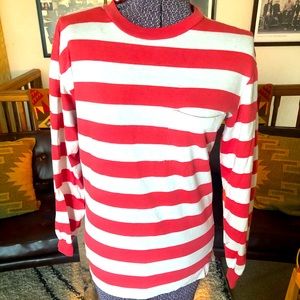 Vtg Lands end pink and white striped shirt